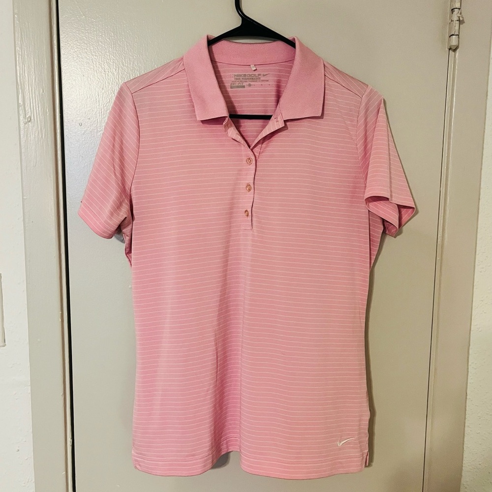 Nike Golf Dri-FIT Pink & White Striped Short Sleeve Polo Shirt